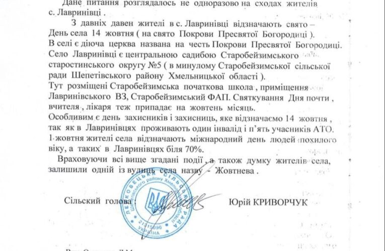 Село на Хмельниччині відмовилося перейменовувати вулицю Жовтневу, бо «у жовтні багато свят»