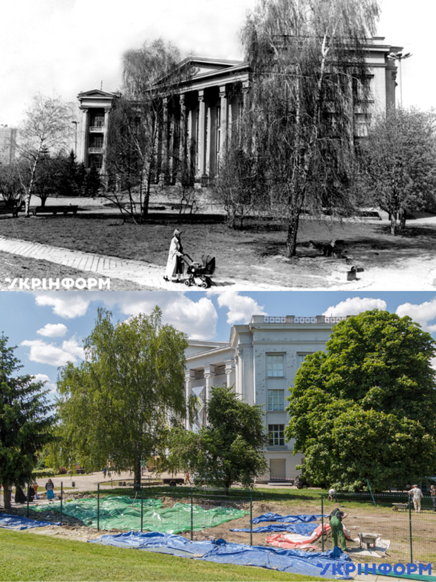 Будівля історичного музею на Старокиївській горі, Київ, 1999 рік. Фото: Володимир Самохоцький / Національний музей історії України, Київ, 2024 рік. Фото: Кирило Чуботін