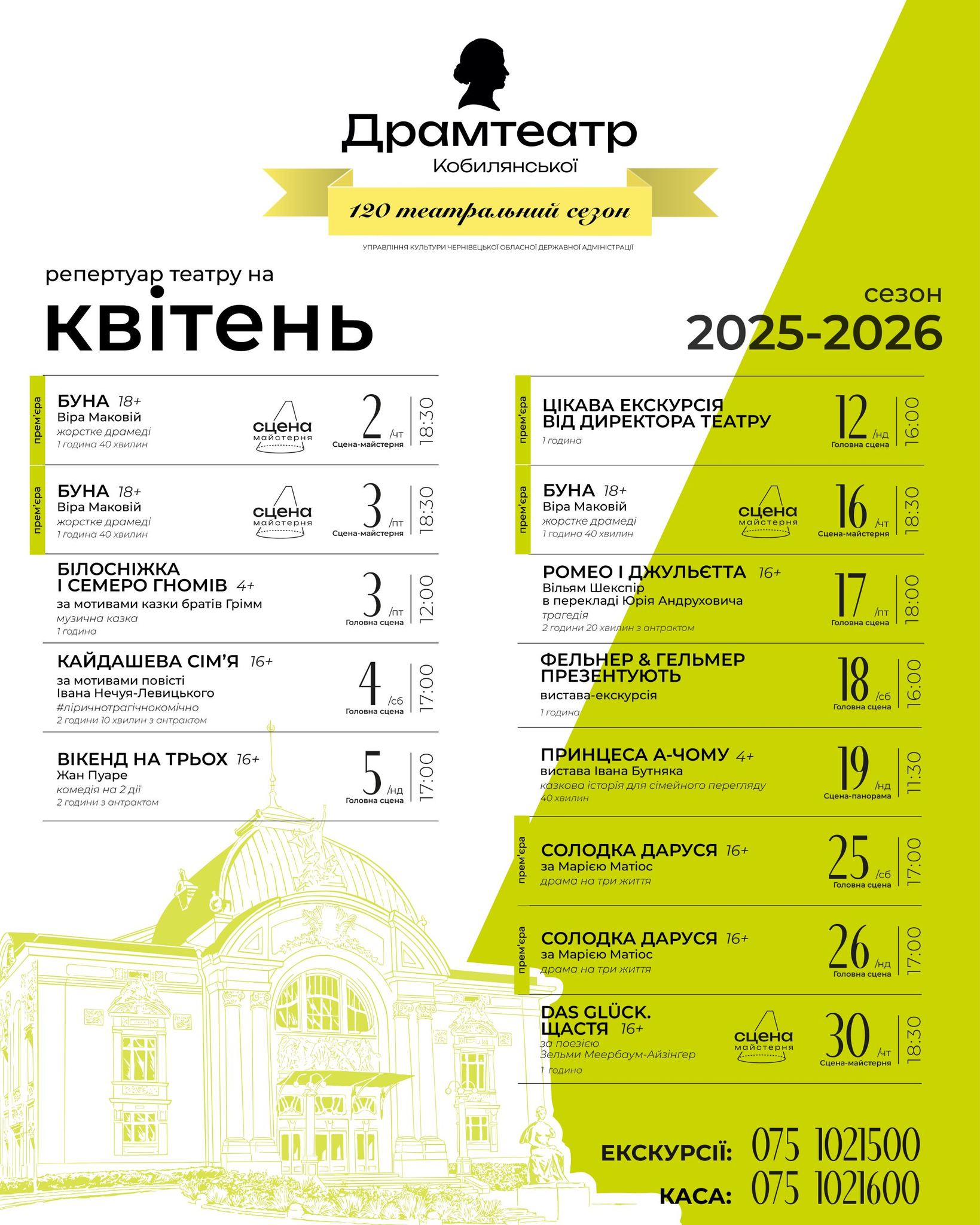 Екскурсія від директора та глибокофілософська «Буна»: Чернівецький театр опублікував афішу на квітень 2 ekskursija vid direktora ta glibokofilosofska buna cherniveckij teatr opublikuvav afishu na kvitennbsp 8e43f2b